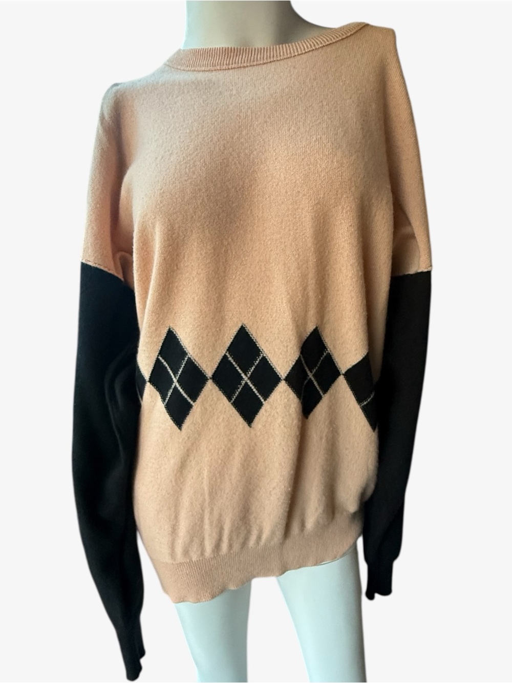 Vintage 80’s SONIA RYKIEL Beige & black cashmere Argyle Sweater SCOTLAND